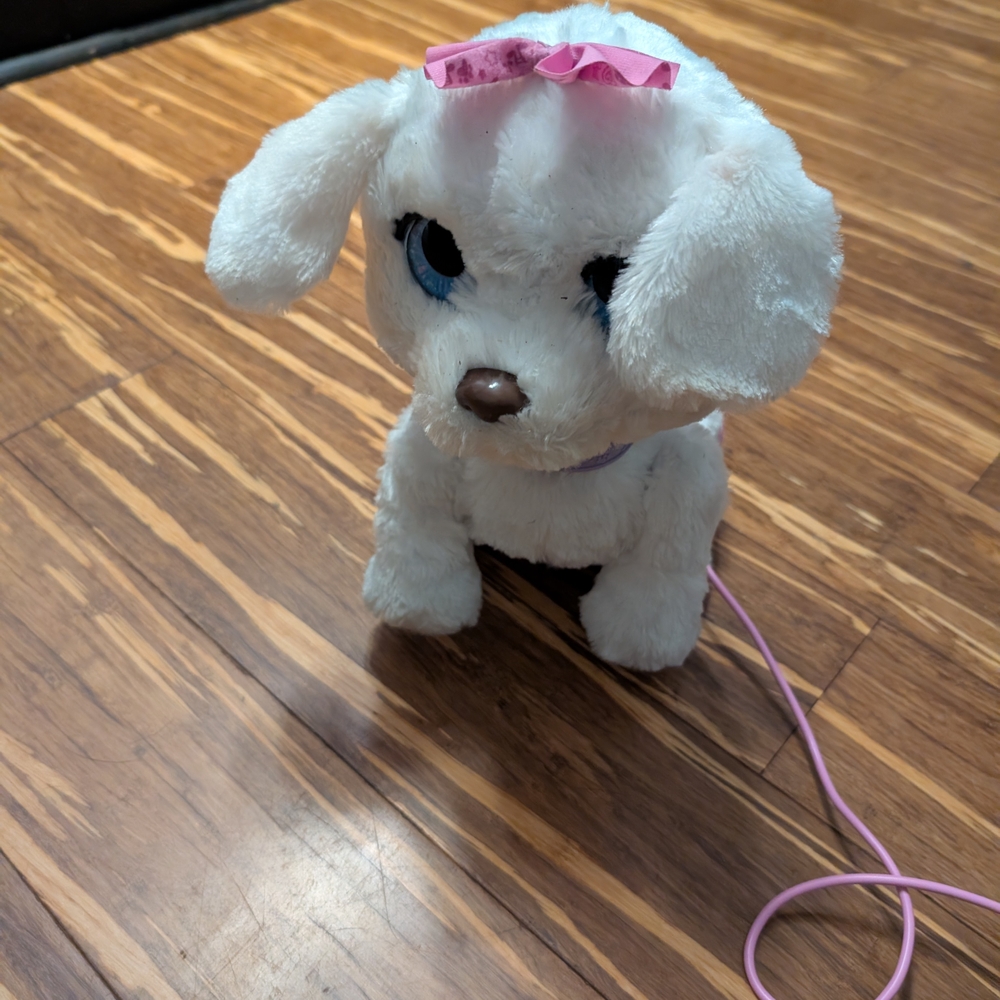 White Plush Dog Toy with Pink Bow